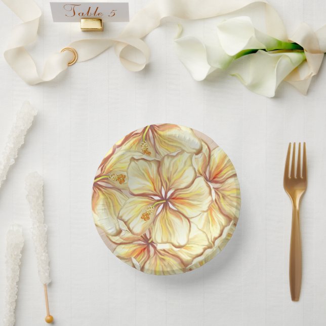 Hibiscus & lace YELLOW Paper Plate (Wedding)