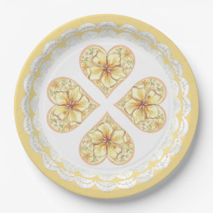 Hibiscus & lace YELLOW Paper Plate