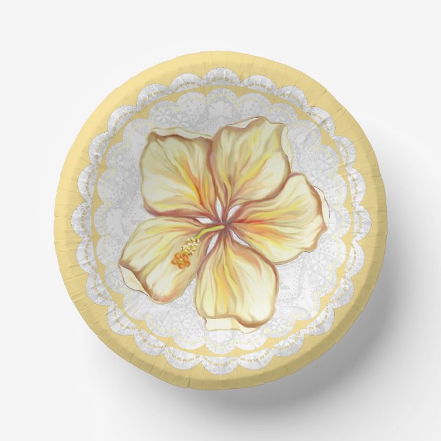 Hibiscus & lace YELLOW Paper Plate (Front)