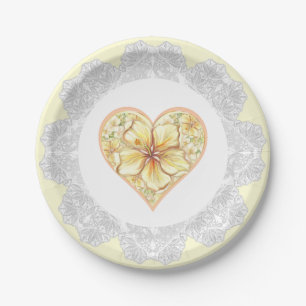 Hibiscus & lace YELLOW Paper Plate