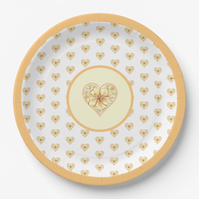 Hibiscus & lace YELLOW Paper Plate (Front)
