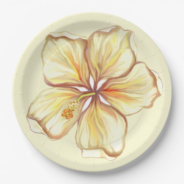Hibiscus & lace YELLOW Paper Plate (Front)