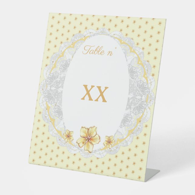 Hibiscus & lace YELLOW Pedestal Sign (Front)