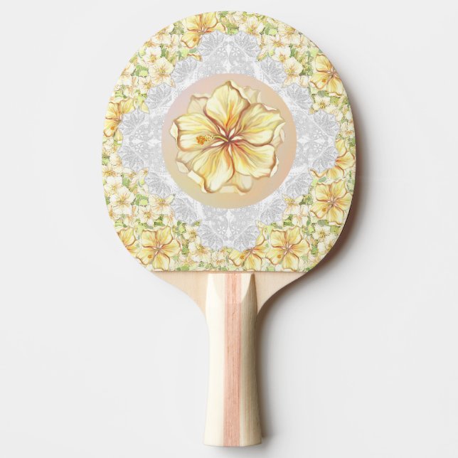 Hibiscus & lace YELLOW Ping Pong Paddle (Front)