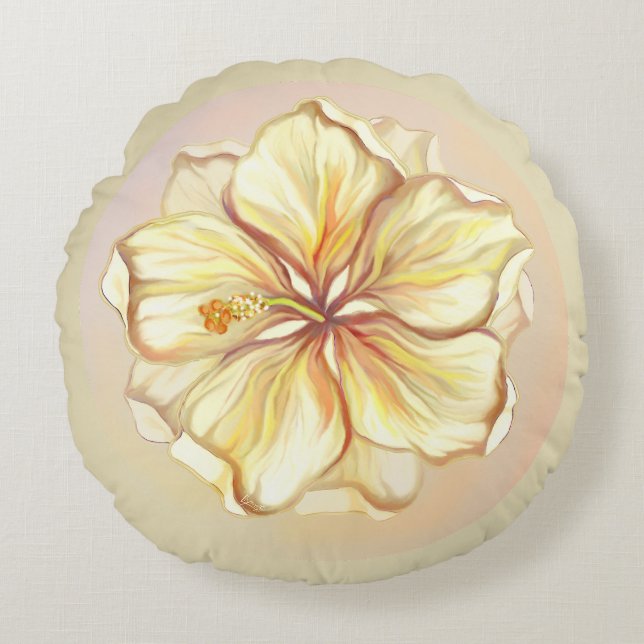 Hibiscus & lace YELLOW Round Cushion (Front)