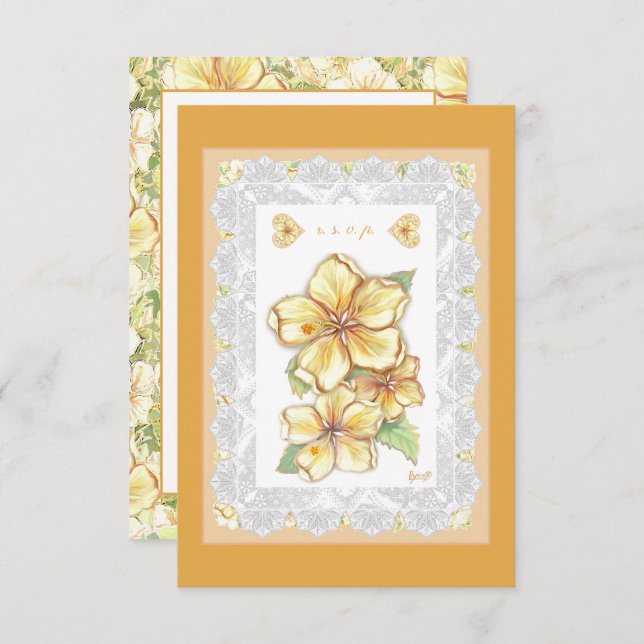 Hibiscus & lace YELLOW RSVP Card (Front/Back)
