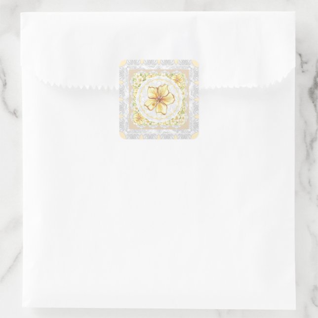Hibiscus & lace YELLOW Square Sticker (Bag)