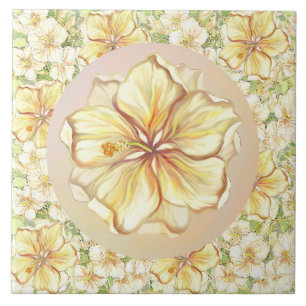 Hibiscus & lace YELLOW Tile