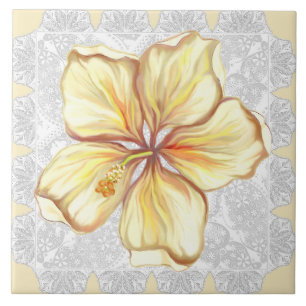 Hibiscus & lace YELLOW Tile