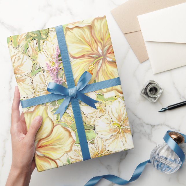 Hibiscus & lace YELLOW Wrapping Paper (Gifting)