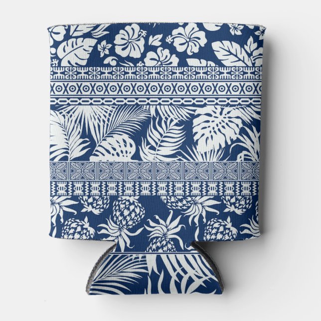 Hibiscus, leaves: Hawaiian ornament wallpaper. Can Cooler (Front)