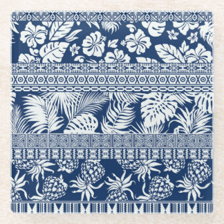 Hibiscus, leaves: Hawaiian ornament wallpaper. Glass Coaster