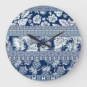 Hibiscus, leaves: Hawaiian ornament wallpaper. Large Clock