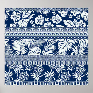 Hibiscus, leaves: Hawaiian ornament wallpaper. Poster