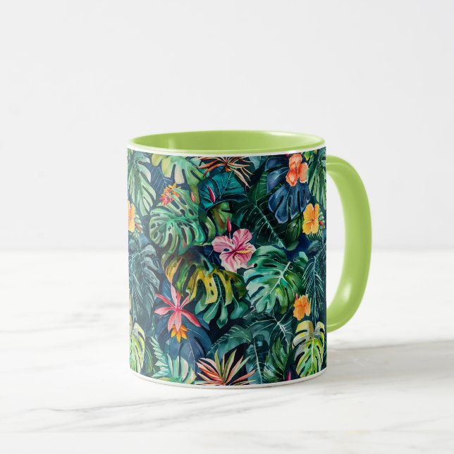 Hibiscus Monstera Jungle Mug (Front Right)