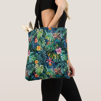 Hibiscus Monstera Jungle Tote Bag