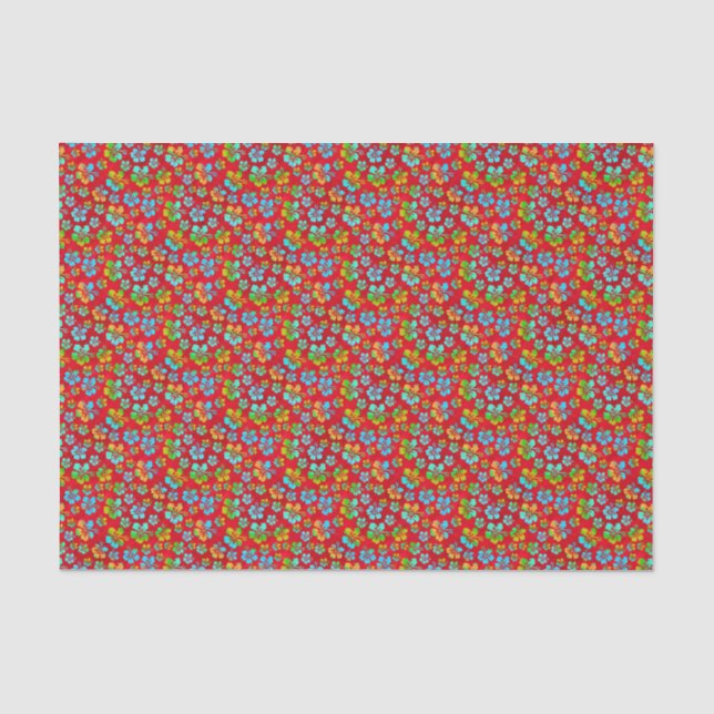 Hibiscus Multicolor Flowers on Red Tissue Paper (Front)
