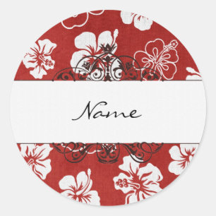 Hibiscus name here classic round sticker