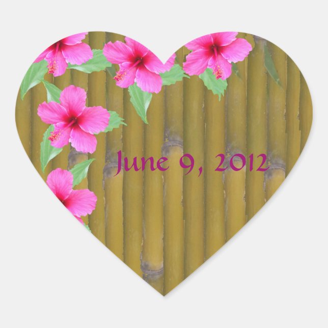 Hibiscus on Bamboo Heart Sticker (Front)