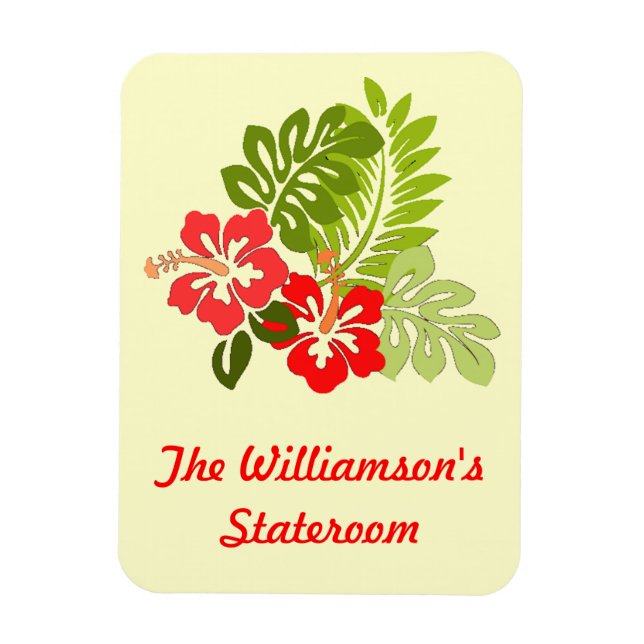 Hibiscus on Yellow Stateroom Door Marker Magnet (Vertical)