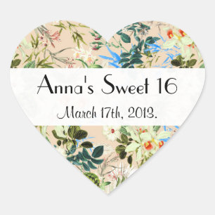 Hibiscus, Orchid, Rosebuds, Flowers, Sweet 16 Heart Sticker