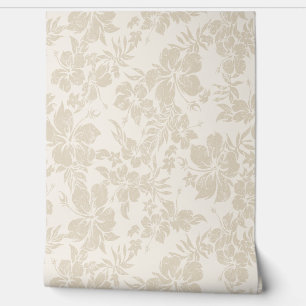 Hibiscus Pareau Distressed Hawaiian  - Cream Wallpaper