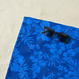 Hibiscus Pareau Distressed Hawaiian Floral- Navy Beach Towel