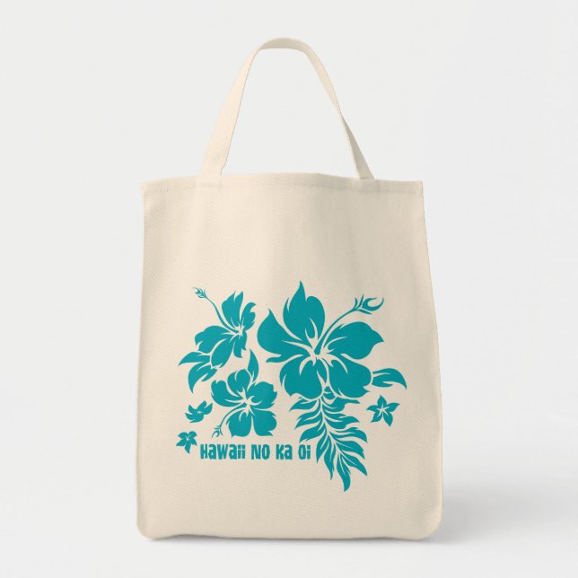 Hibiscus Pareau Hawaiian Floral in Turq for Totes (Front)