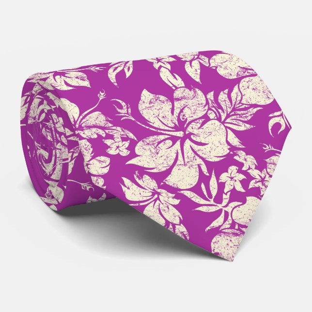 Hibiscus Pareau Hawaiian Floral Radiant Orchid Tie (Rolled)