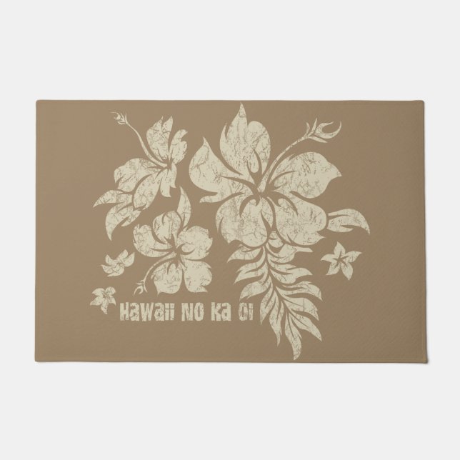Hibiscus Pareau Hawaiian Floral Woodsmoke Doormat (Front)