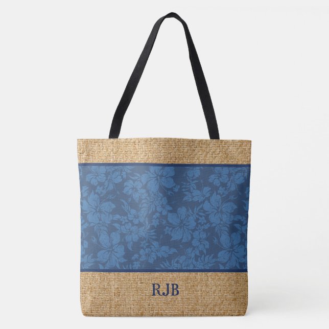 Hibiscus Pareau Hawaiian Monogram Beach Bag (Front)