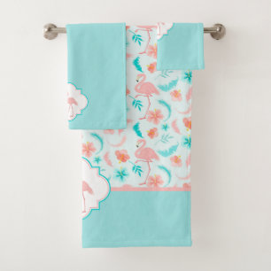 Hibiscus Pattern Pink Flamingo Bath Towel Set