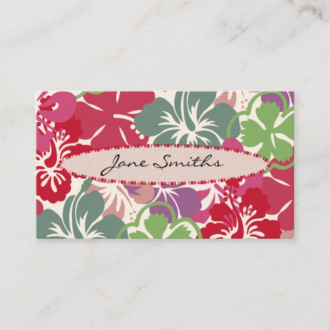 Hibiscus Pattern with Surfboard Business Card (Front)