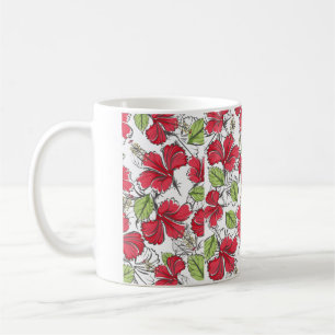 hibiscus pattern with tropical leaves and flowers coffee mug