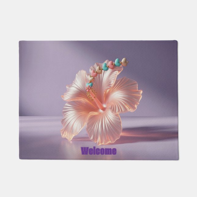 Hibiscus Peach Lavender Doormat (Front)