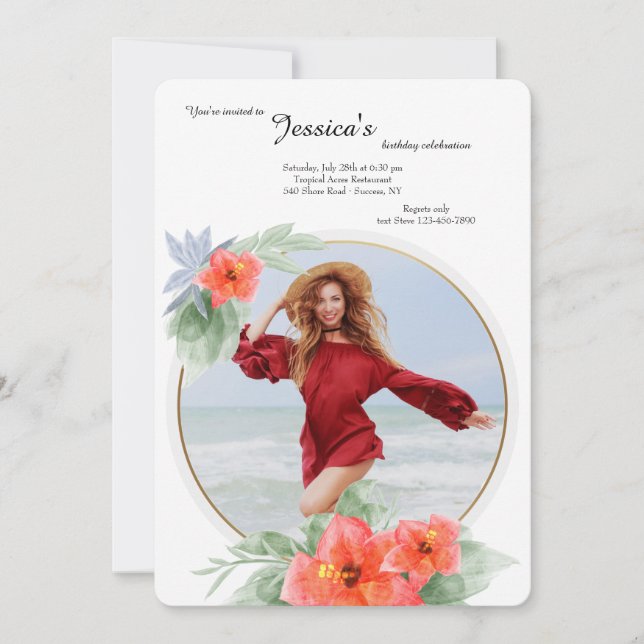 Hibiscus Photo Birthday Invitation (Front)