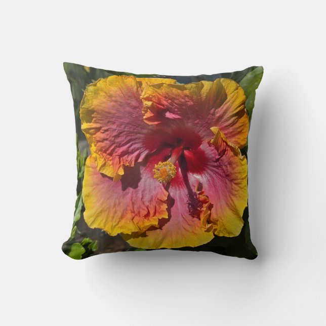 Hibiscus Pink and Orange Cushion (Front)