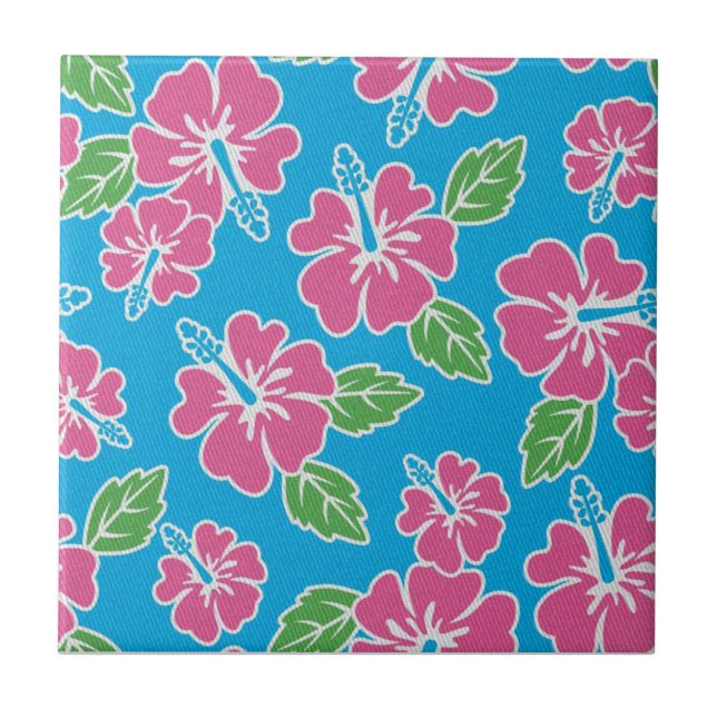 Hibiscus Pink Blue Tile (Front)