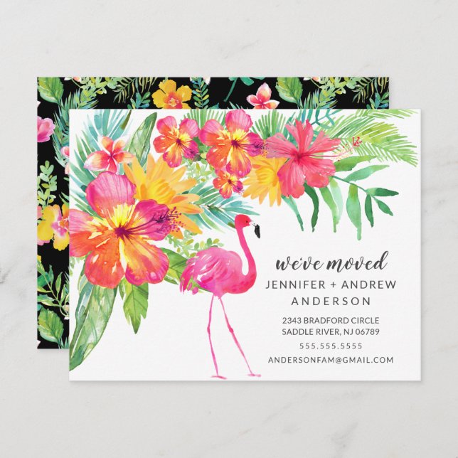 Hibiscus Pink Flamingo Moving Announcement (Front/Back)