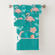Hibiscus Pink Flamingo Tropical Monogram