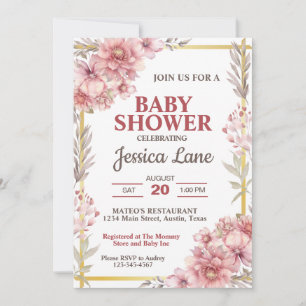 Hibiscus Pink Flowers Girl Baby Shower Invitation