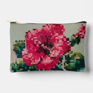 Hibiscus Pixel Art Floral Pastel Accessory Pouch