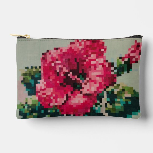 Hibiscus Pixel Art Floral Pastel Accessory Pouch (Front)