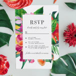 Hibiscus, Plumeria & Palm Funny Wedding RSVP Invitation<br><div class="desc">This RSVP card is a perfect fusion of formal and funny,  great for any modern couple! This design features hand painted tropical foliage and a sleek white frame.</div>