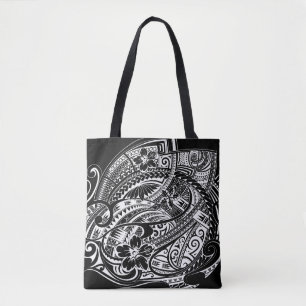 HIBISCUS POLYNESIAN TRIBAL Wht Tote Bag