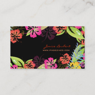 Hibiscus, Retro bold tropical flowers Business Card
