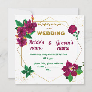 hibiscus,rose flowers geometric wedding invitation