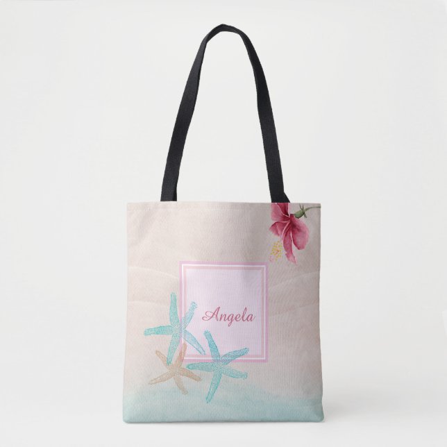  Hibiscus Sea stars Beach Tote Bag (Front)