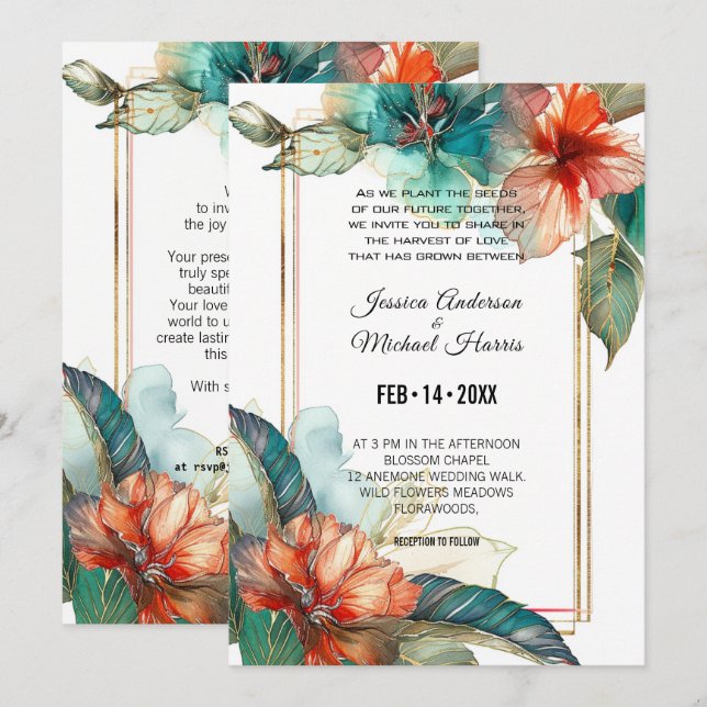 Hibiscus Serenade Paradise Wedding Invitation (Front/Back)