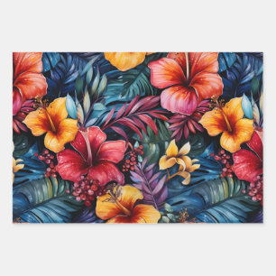 Hibiscus Serenade: Tropical Leaves Wrapping Paper Sheet